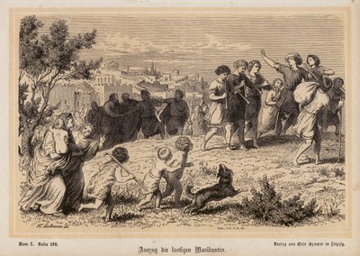 Wyjazd grupy rzymskich muzyków (rycina) autorstwa Heinrich Leutemann