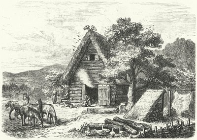 Stary niemiecki dom wiejski (rycina) autorstwa Heinrich Leutemann