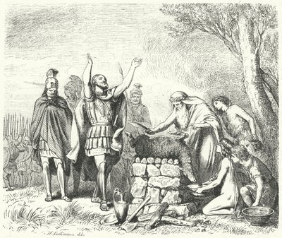 Pauzaniasz składa ofiarę Bogom przed bitwą pod Plataea, 479 pne (rycina) autorstwa Heinrich Leutemann