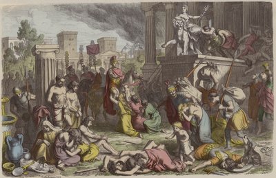 Żołnierze rzymscy plądrują zdobyte miasto (kolorowy grawerunek) autorstwa Heinrich Leutemann