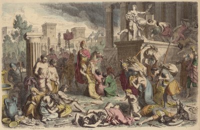 Żołnierze rzymscy plądrują zdobyte miasto (kolorowy grawerunek) autorstwa Heinrich Leutemann