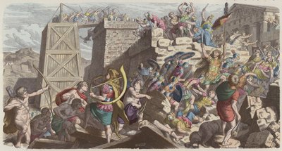 Rzymscy żołnierze szturmujący miasto (kolorowy grawerunek) autorstwa Heinrich Leutemann