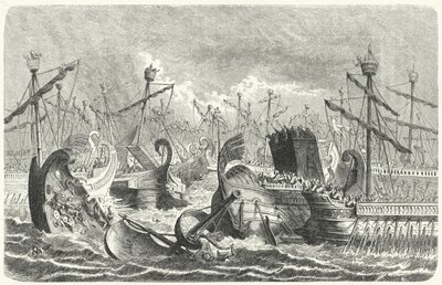 Zwycięstwo floty rzymskiej nad Kartagińczykami w bitwie pod Aegatami, 241 pne (grafika) autorstwa Heinrich Leutemann