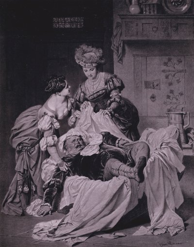 Scena z Wesołych żon z Windsoru Szekspira (Akt III, Scena 3) (lito) autorstwa Heinrich Lossow