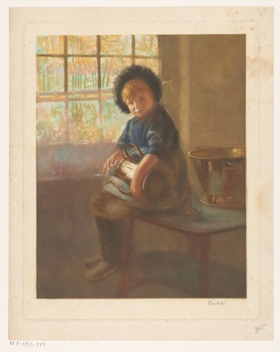 Dziewczyna polerująca miedziany garnek autorstwa Heinrich M. Krabbé (signed by artist)