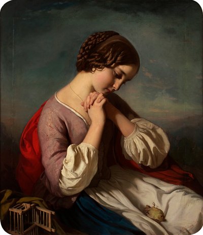 dziewczyna z martwym ptakiem autorstwa Heinrich Schlesinger