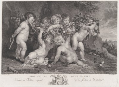 Siedem puttów niosących wianek z owoców, ca. 1780-87. autorstwa Heinrich Schmitz
