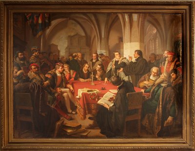 Dialog religijny Augusta Noacka na zamku w Marburgu 1869 z ramką autorstwa Heinrich Stürzl