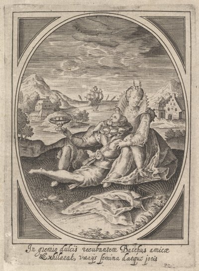 Para siedząca na ziemi, mężczyzna trzymający kielich i oparty o..., ca. 1585-1621. autorstwa Heinrich Ulrich