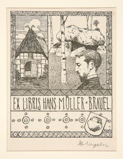 Ekslibris: Ekslibris Hans Mueller-Blauel autorstwa Heinrich Vogeler