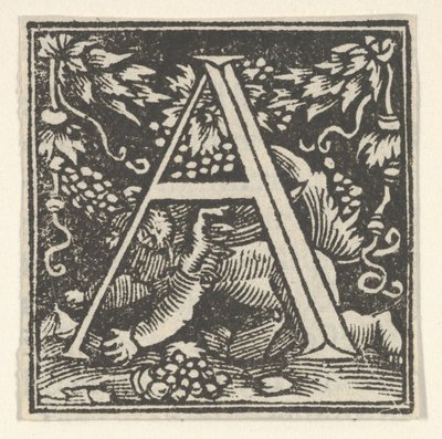 Pierwsza litera A z putto, ca. 1538. autorstwa Heinrich Vogtherr