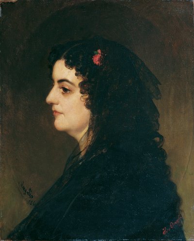 Pani w profilu z welonem i goździkiem autorstwa Heinrich von Angeli
