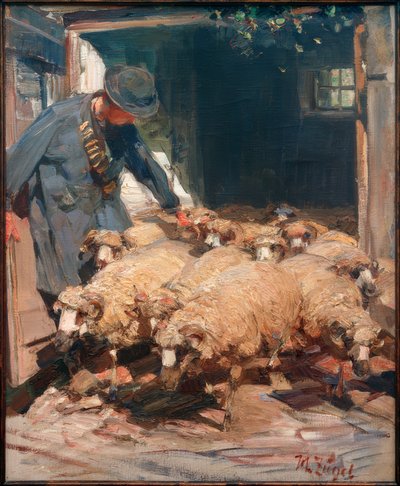 Pasterz wypuszcza owce z obory autorstwa Heinrich von Zügel