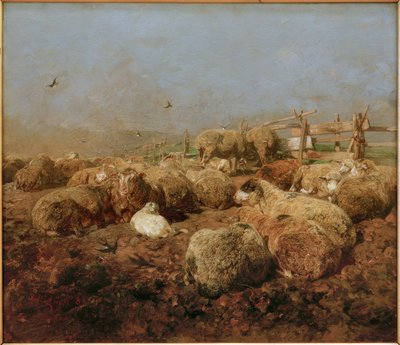 Owce w zagrodzie autorstwa Heinrich von Zügel