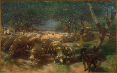 Stado owiec z psem autorstwa Heinrich von Zügel