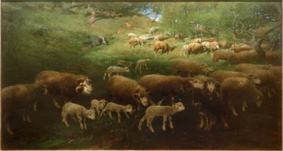 Stado owiec z jagniętami autorstwa Heinrich von Zügel