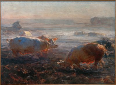 Świnie na ściernisku autorstwa Heinrich von Zügel