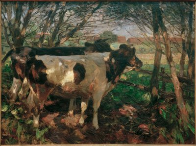 Dwie krowy na płocie autorstwa Heinrich von Zügel