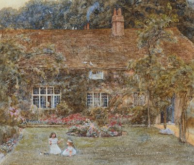 Wiejski Dom (akwarela z wydrapaniem) autorstwa Helen Allingham