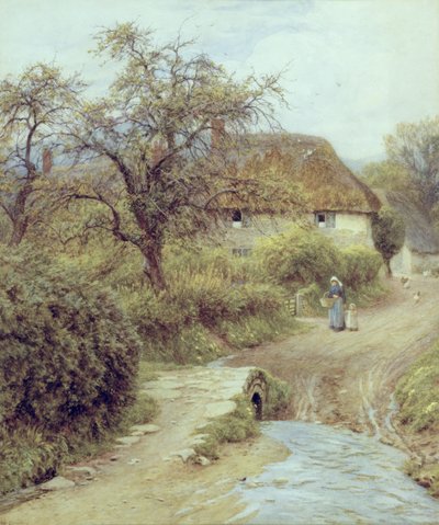 Farma na wzgórzu, Symondsbury, Dorset (akwarela na papierze) autorstwa Helen Allingham