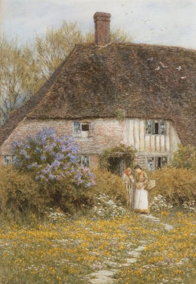 Domek Kentish (akwarela z wydrapaniem) autorstwa Helen Allingham