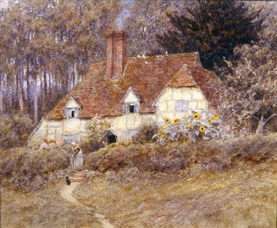 Domek Surrey (akwarela na papierze) autorstwa Helen Allingham