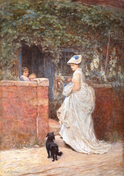 Wizyta w domku (akwarela z akwarelą) autorstwa Helen Allingham