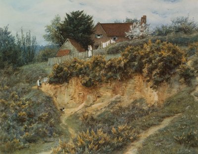 At Sandhills, Witley (akwarela z wydrapaniem na papierze) autorstwa Helen Allingham