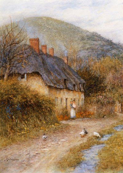 W Symondsbury niedaleko Bridport, Dorset (akwarela z wydrapaniem) autorstwa Helen Allingham