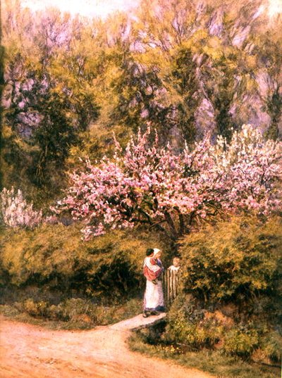 Przy Bramie Chaty - Czas Kwitnienia (akwarela na papierze) autorstwa Helen Allingham