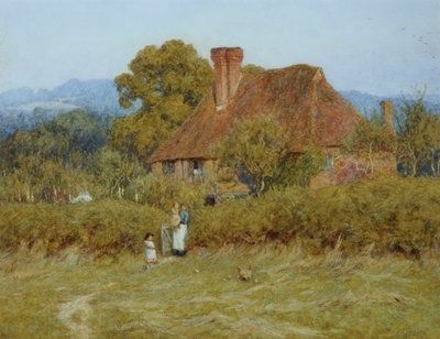 Domek w Broadham Green, Surrey, w Sunset Light autorstwa Helen Allingham