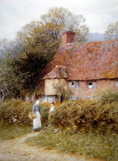 Domek w Witley, Surrey (akwarela na papierze) autorstwa Helen Allingham