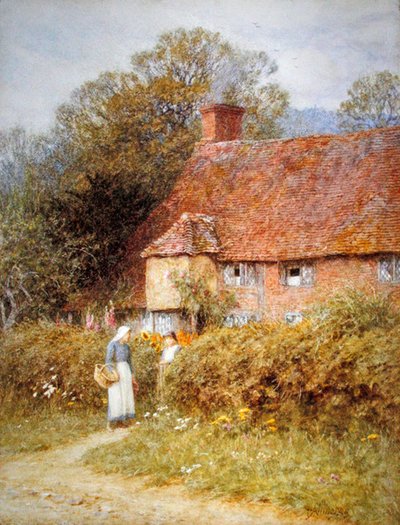 Domek w Witley, Surrey (akwarela na papierze) autorstwa Helen Allingham