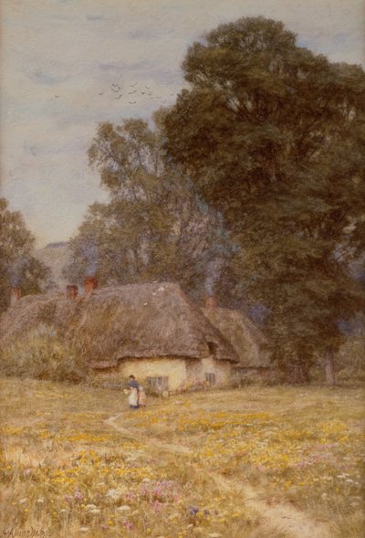 Domki w Quidhampton, niedaleko Salisbury (akwarela na papierze) autorstwa Helen Allingham