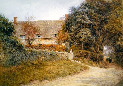 Karmienie gołębi (akwarela na papierze) autorstwa Helen Allingham