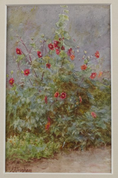 Obramowanie kwiatowe, malwa i dalie autorstwa Helen Allingham