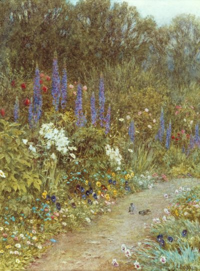 Ogród wokół jej domku (akwarela) autorstwa Helen Allingham