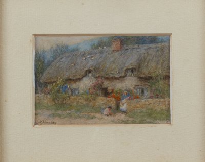 Szary Domek kryty strzechą (akwarela na papierze) autorstwa Helen Allingham