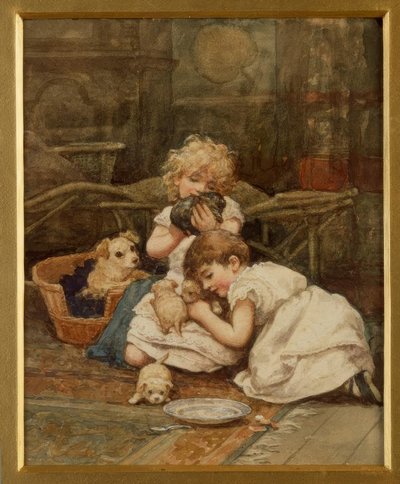 H.Allingham, Nowe zwierzaki / Aquarell autorstwa Helen Allingham