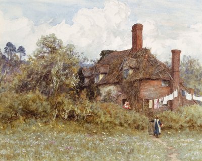 Na wiosnę (akwarela z wydrapaniem na papierze) autorstwa Helen Allingham