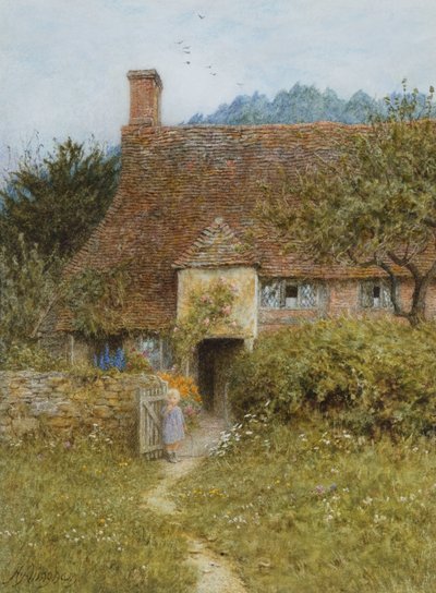 Old Cottage, Witley (akwarela z wydrapaniem) autorstwa Helen Allingham