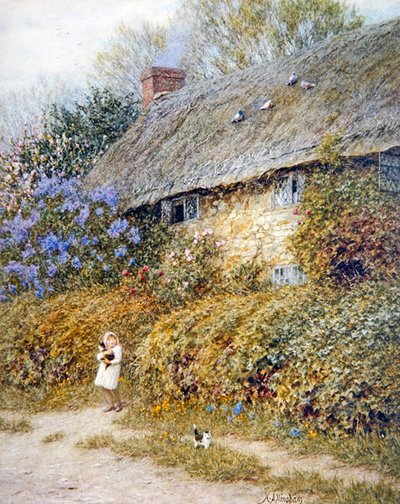 Old Cottage at Freshwater, Isle of Wight (akwarela na papierze) autorstwa Helen Allingham