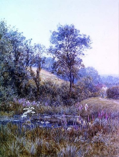 Zbieranie kwiatów nad stawem autorstwa Helen Allingham