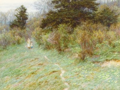 Pierwiosnki na Surrey Heath (wc na papierze) autorstwa Helen Allingham