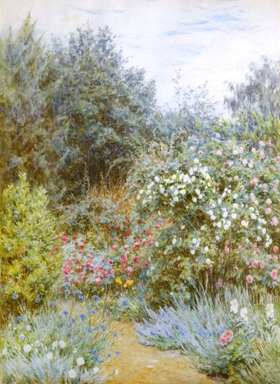 Róże w ogrodzie Gertrudy Jekyll, Munstead Wood, Surrey (akwarela) autorstwa Helen Allingham