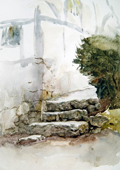 Schody w Bearsted, Kent (akwarela na papierze) autorstwa Helen Allingham
