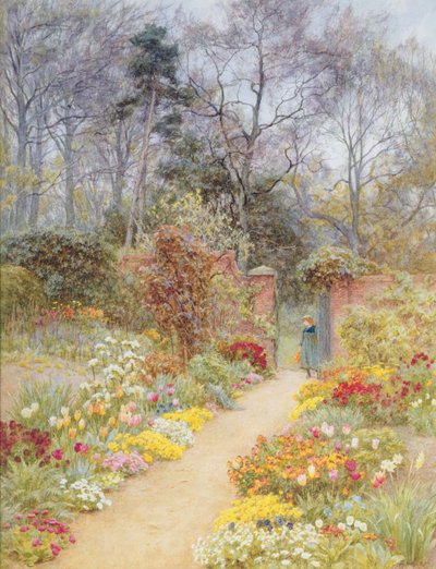 Ogród otoczony murem na wiosnę (wc na papierze) autorstwa Helen Allingham