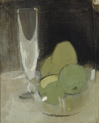 Zielone jabłka i kieliszek do szampana, 1934. autorstwa Helene Schjerfbeck