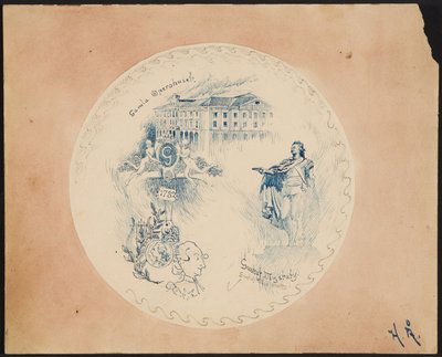 Teller mit Stockholm-Motiv, Altes Opernhaus vor rosa Hintergrund autorstwa Helmer Osslund