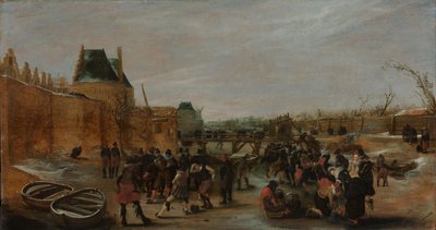 Bawiąc się na zamarzniętym kanale w mieście autorstwa Hendrick Avercamp (copy after)